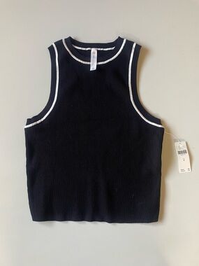 Anthropologie Daily Practice Black Ribbed Tank Top with White Trim